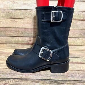 5F Bergdorf Goodman Black Leather Double Strap Boots